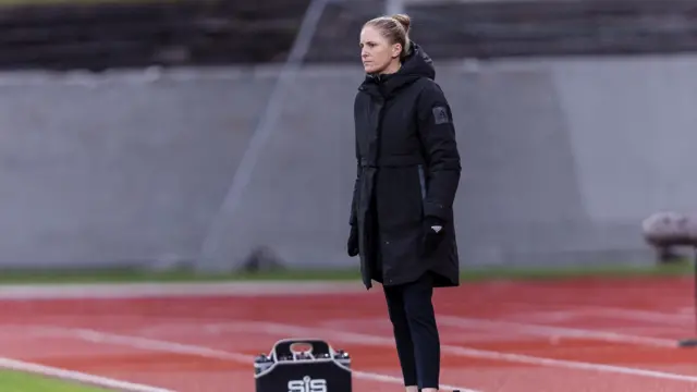 Wales manager Gemma Grainger looks on