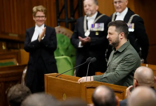 President Zelensky speaking to Canadian parliament