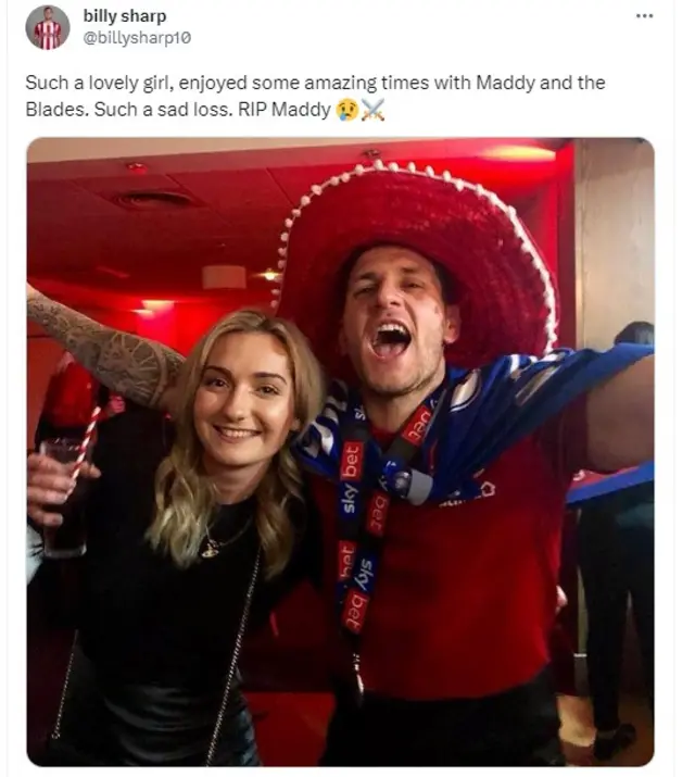 Billy Sharp posted a tribute to Maddy Cusack on X