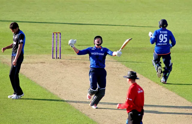 England's Jonny Bairstow celebrates winning the fifth one-day international against New Zealand at Chester-le-Street in June 2015