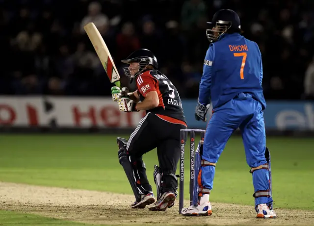 England's Jonny Bairstow plays a shot on his ODI debut against India at Cardiff in 2011