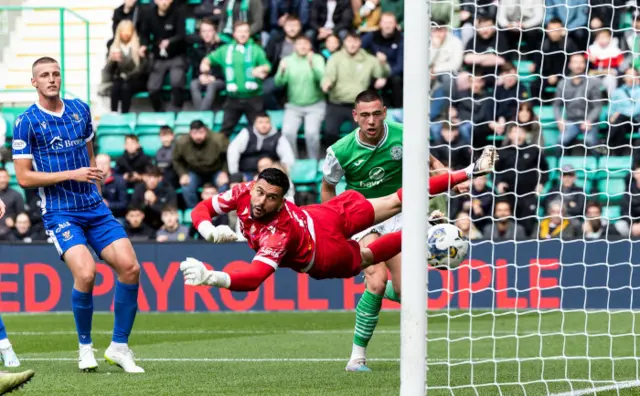 Lewis Miller heads Hibs in front at Easter Road