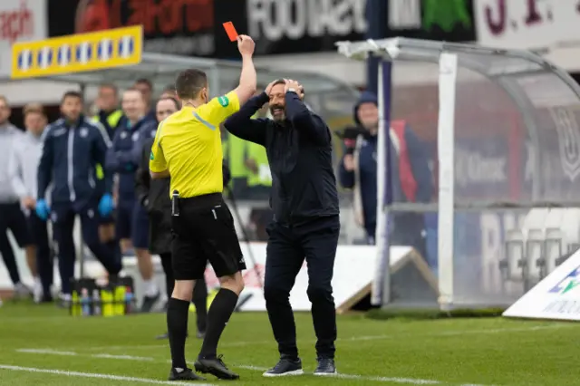 Derek McInnes is sent off in the dying seconds of the match