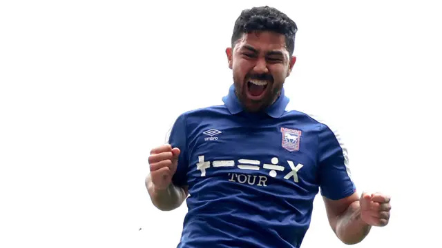 Massimo Luongo celebrates putting Ipswich 4-3 up against Blackburn