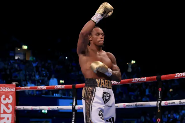 Anthony Yarde celebrates with his fist in the air