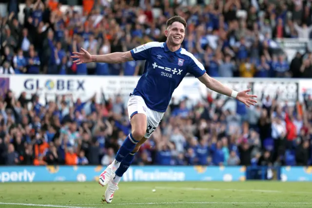 Ipswich's George Hirst celebrates scoring against Blackburn