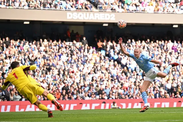 Erling Haaland misses this chance at a goal