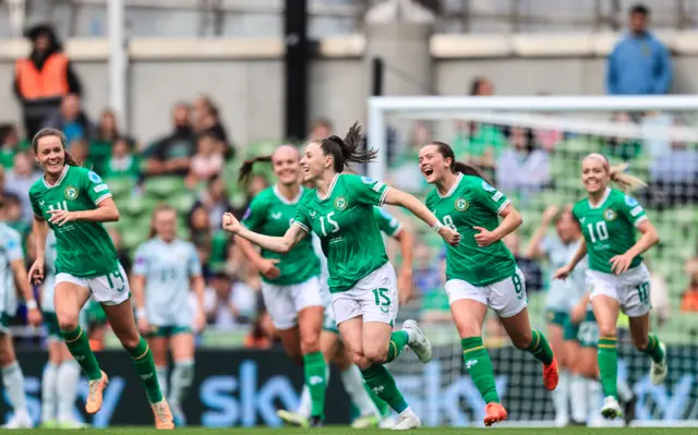 Republic of Ireland celebrate Lucy Quinn's goal