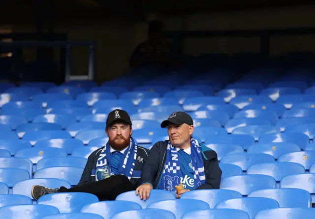 Everton fans sit in their seats ahead of kick off at Goodison.