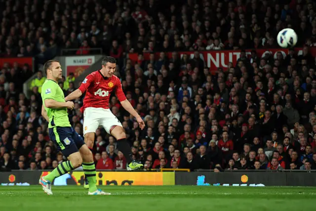 Van Persie volleys home against Aston Villa.