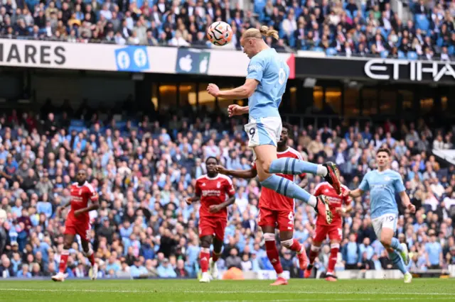 Erling Haaland of Manchester City scores their sides second goal