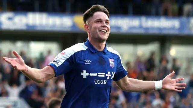 Ipswich's George Hirst celebrates scoring against Blackburn