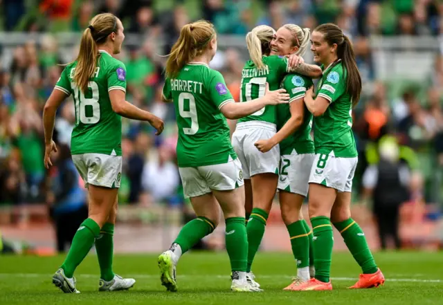 The Republic of Ireland celebrate their win against Northern Ireland