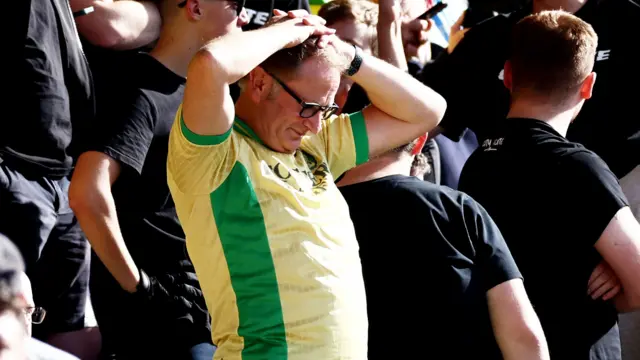 A Norwich fan looks dejected at Home Park