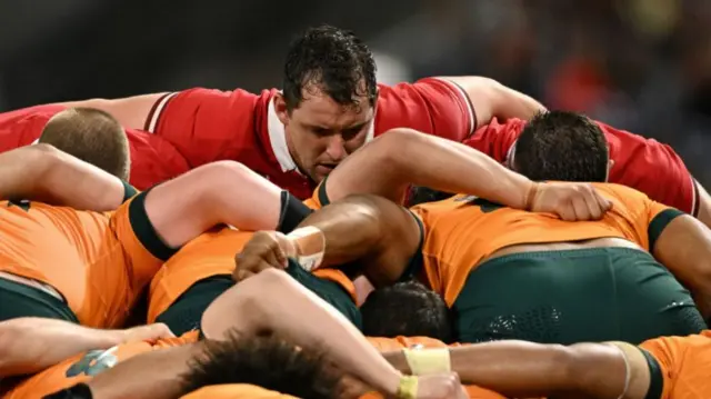 Wales front row pack down for scrum