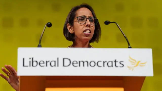 Lib Dem education spokeswoman Munira Wilson makes a speech