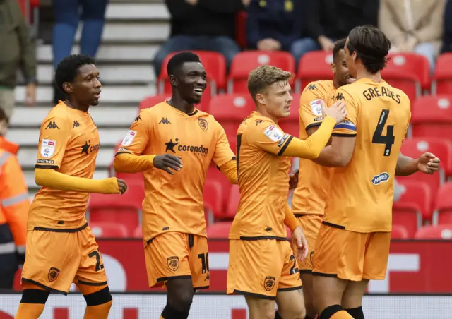 Hull celebrate a goal at Hull