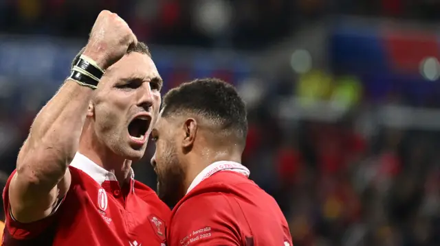 George North celebrates with Taulupe Faletau