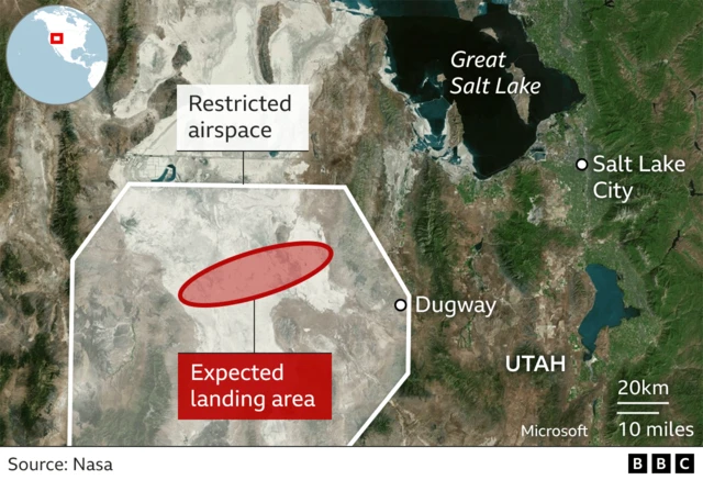 A graphic showing where the spacecraft is expected to land