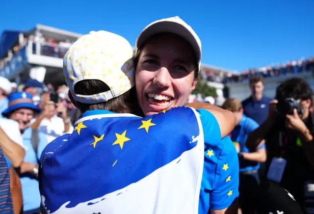 Carlota Ciganda celebrates Europe retaining the Solheim Cup