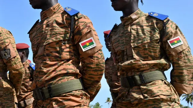 Burkina Faso soldiers at ceremony in Ivory Coast, on March 14, 2023.