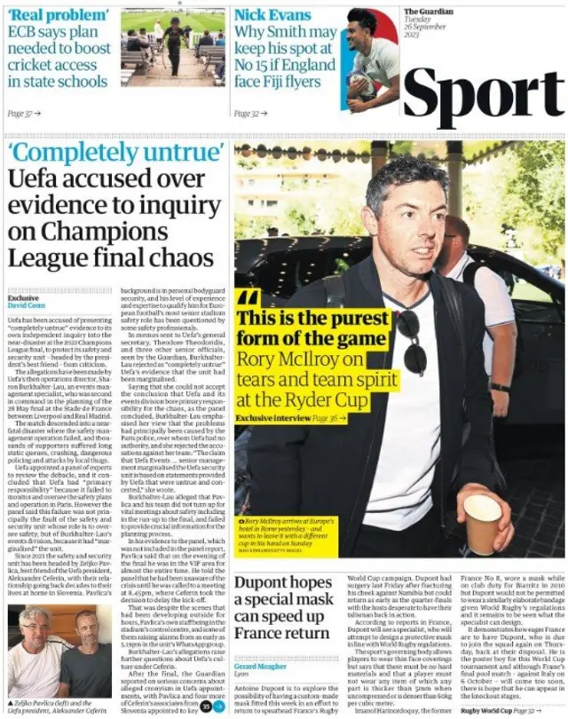 Guardian's main sports page