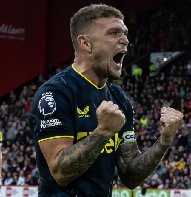 Kieran Trippier celebrates at Bramall Lane