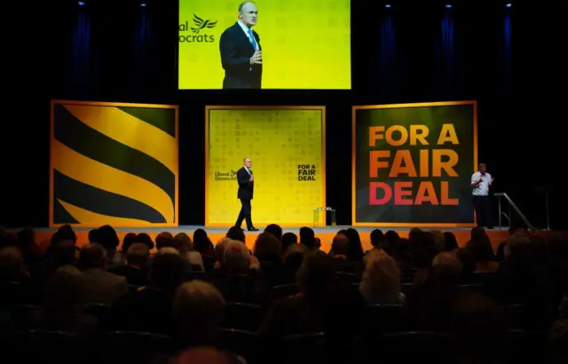 Ed Davey speaking at Lib Dem party conference