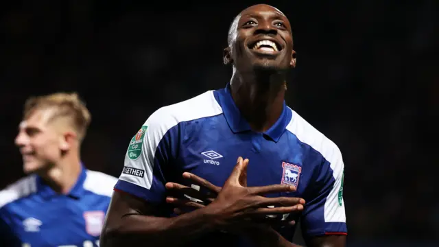 Freddie Ladapo celebrates scoring for Ipswich Town