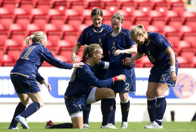 Scotland celebrate against Belgium in 2007