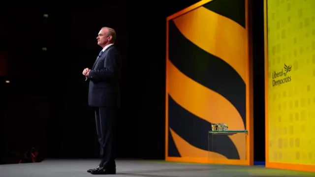 Liberal Democrat leader Ed Davey delivers his keynote speech during the Liberal Democrat conference at the Bournemouth Conference Centre