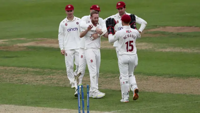 Northants celebrate taking a wicket