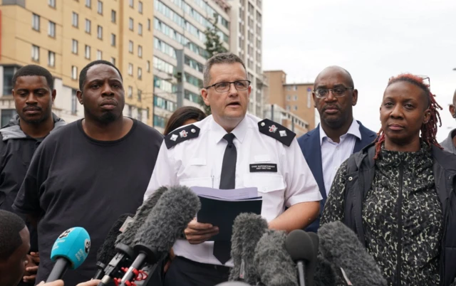 Chief Superintendent Andy Brittain speaking at the scene near the Whitgift shopping centre in Croydon, south London