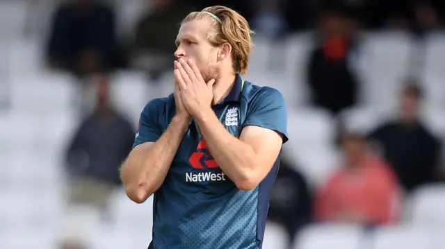 England's David Willey looks dejected during a one-day international against Ireland