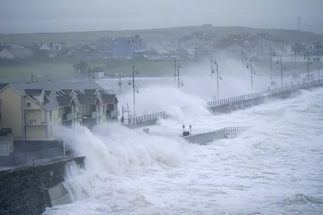 Waves at high tide in Tramore in County Waterford