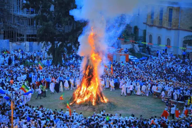 The bonfire in Meskel Square, Addis Ababa, Ethiopia - 27 September 2023