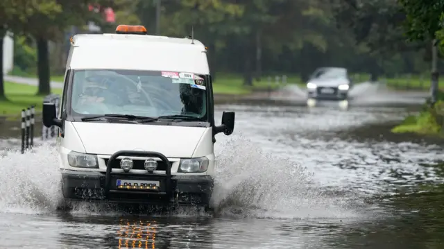 A van driving through floodwater in Cork, 27 September 2023