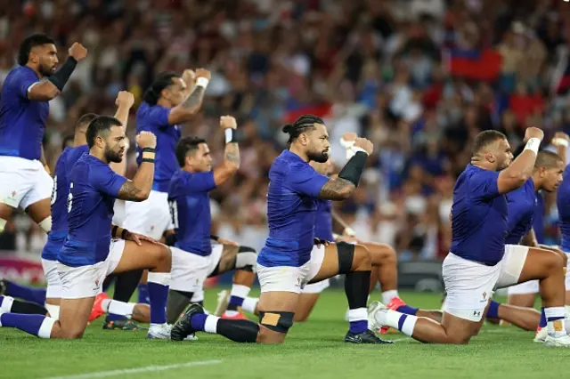 Samoa players do the Siva Tau