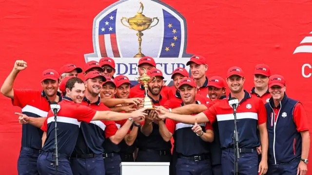 Team USA celebrate winning the Ryder Cup in 2021