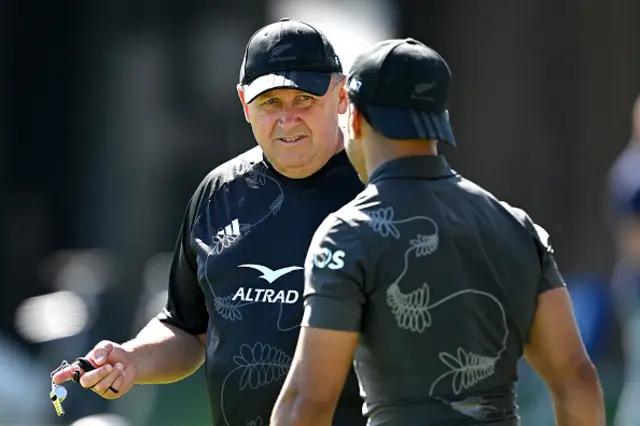 Head coach Ian Foster of the All Blacks runs through drills