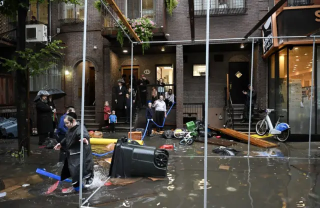 A flooded street in Williamsburg, Brooklyn.