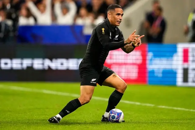 Aaron Smith celebrates after scoring a try