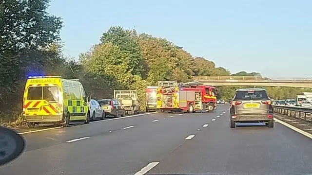 Scene of bus crash on the M53