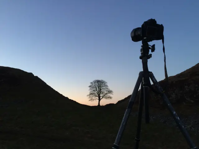 A camera in position to photograph the Northern Lights