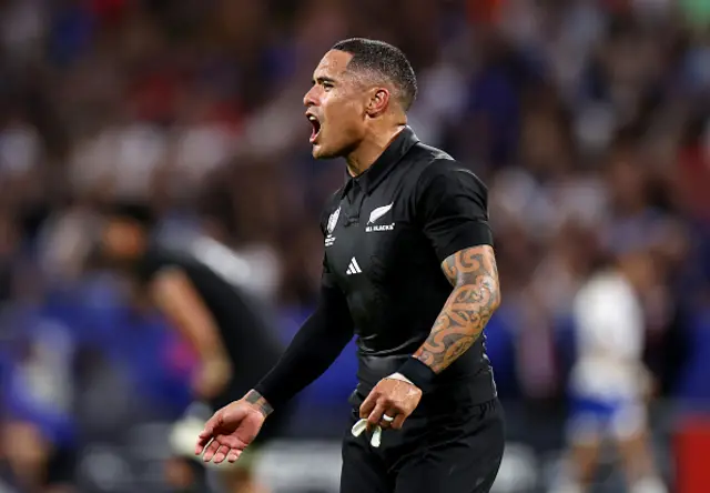 Aaron Smith of New Zealand celebrates scoring