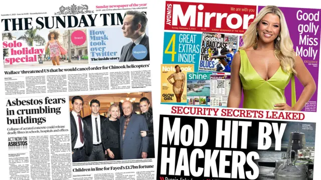 Front pages of the Sunday Times and Sunday Mirror