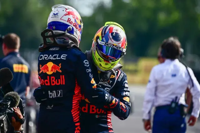 max verstappen and sergio perez celebrating