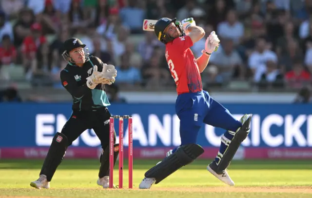 Jos Buttler miscues a pull to be dismissed