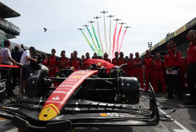 Fly-past at Monza goes over Carlos Sainz's Ferrari