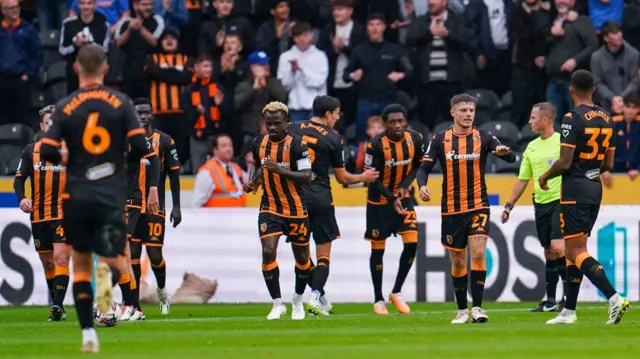 Hull celebrate Regan Slater's equaliser